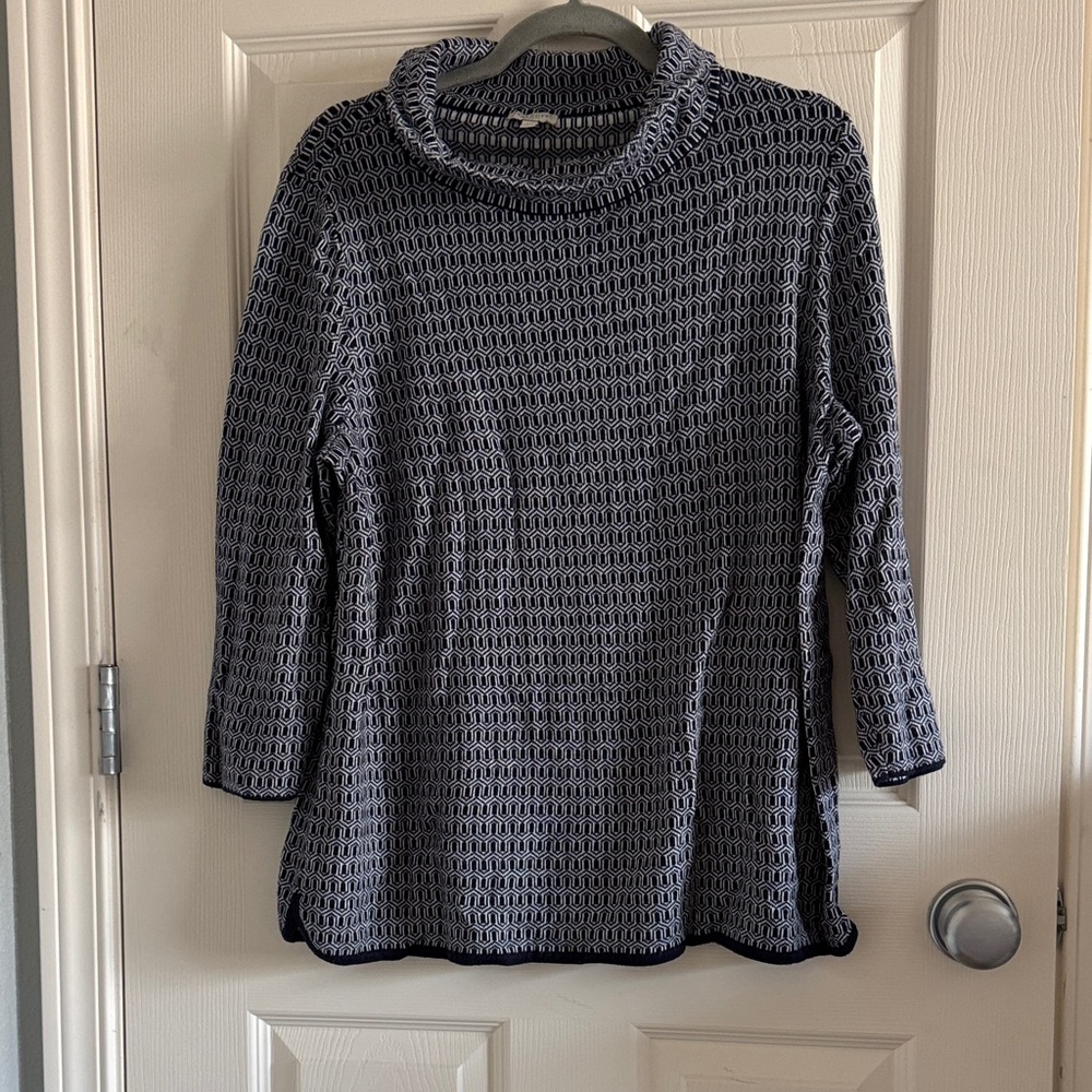 Talbots Navy and White Cowl Neck Sweater